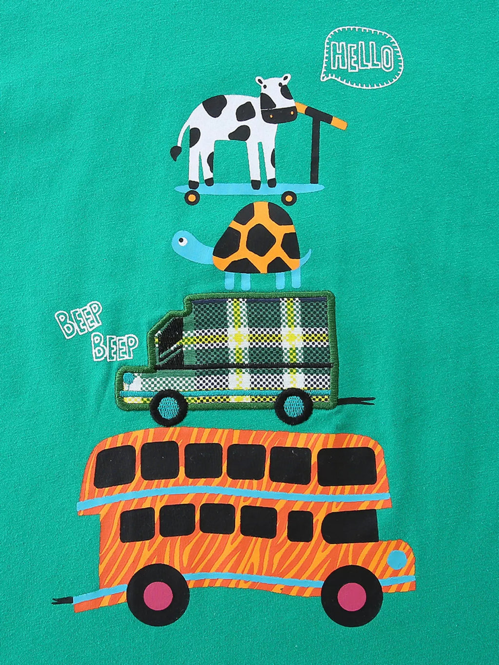 Children's Playful Vehicle Print T-shirt and Plaid Shorts Set