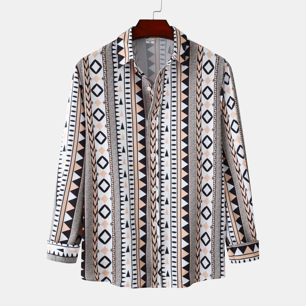 Men's Geometric Print Long Sleeve Shirt