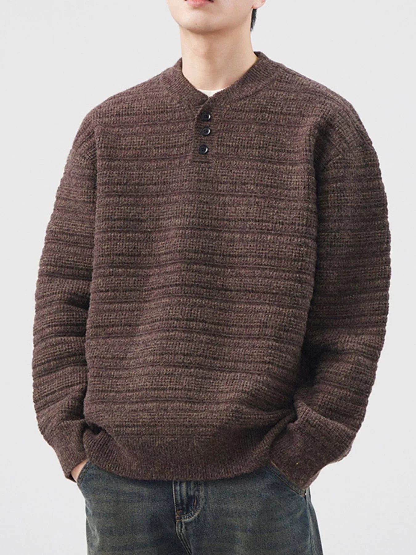 Men's Plus Size Button Detail Long Sleeve Sweater