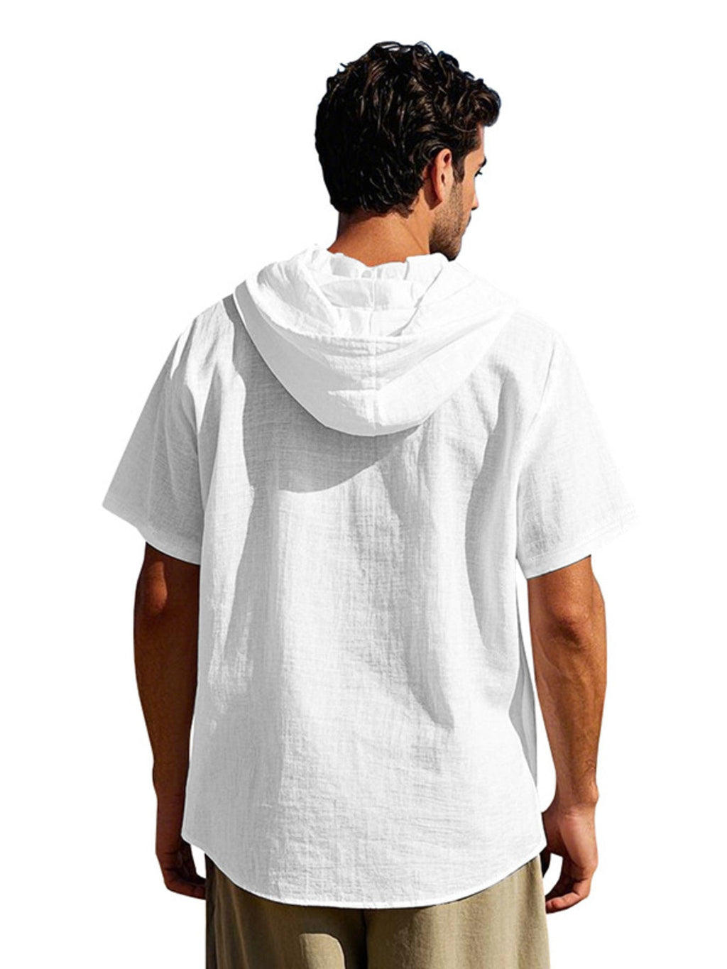 Men's Full Size Casual Hooded Short-Sleeve Shirt Plus Size