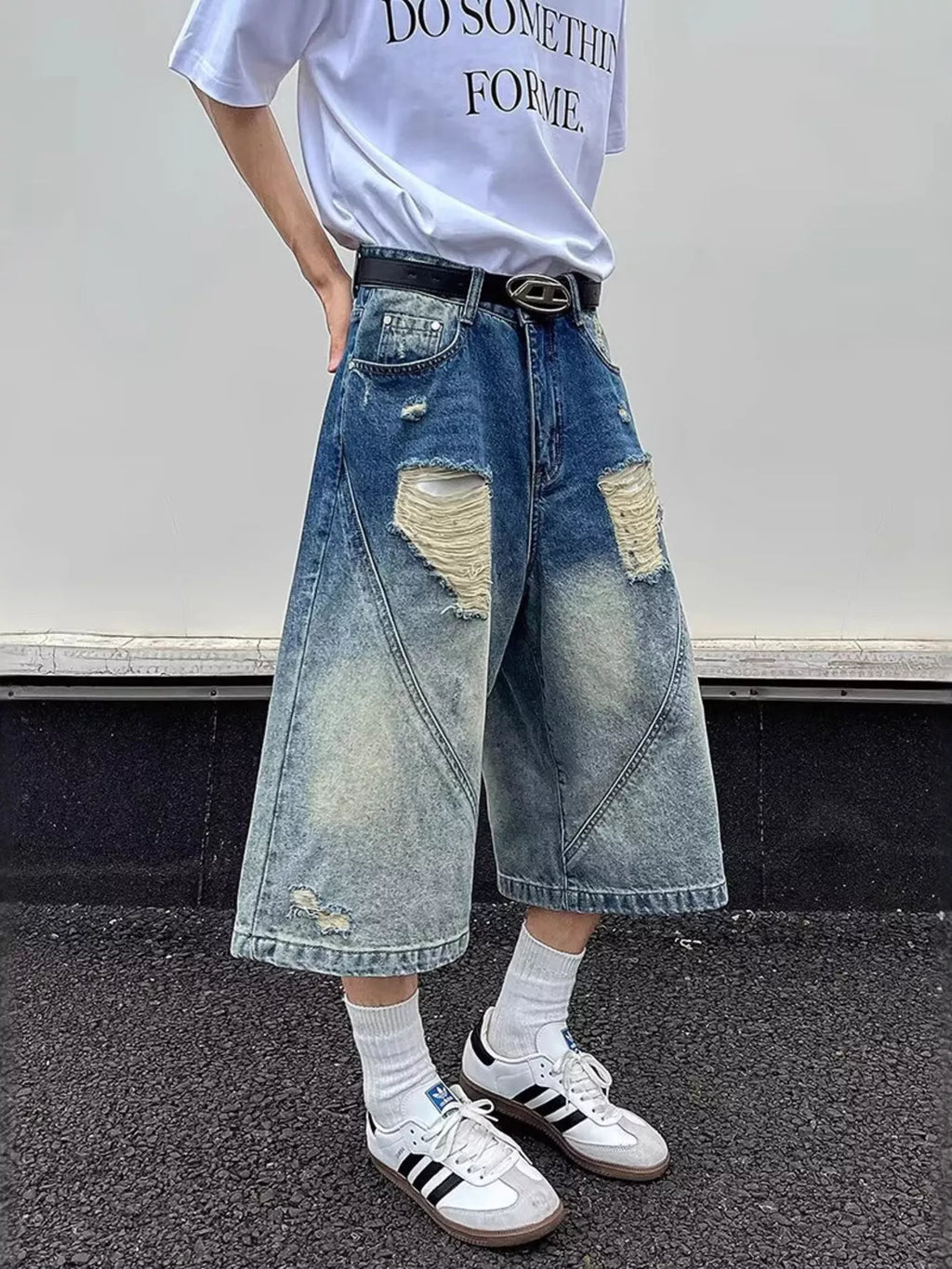 Men's Full Size Wide-Leg Denim Shorts Plus Size