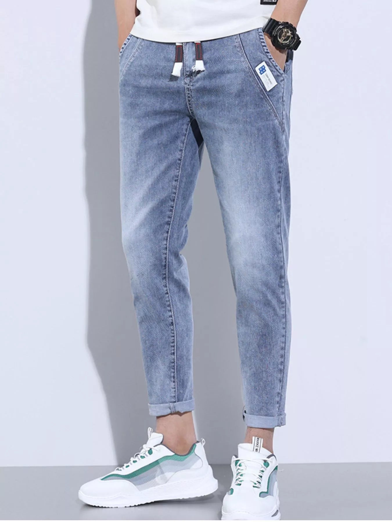 Men's Full Size Washed Skinny Jeans with Pockets Plus Size