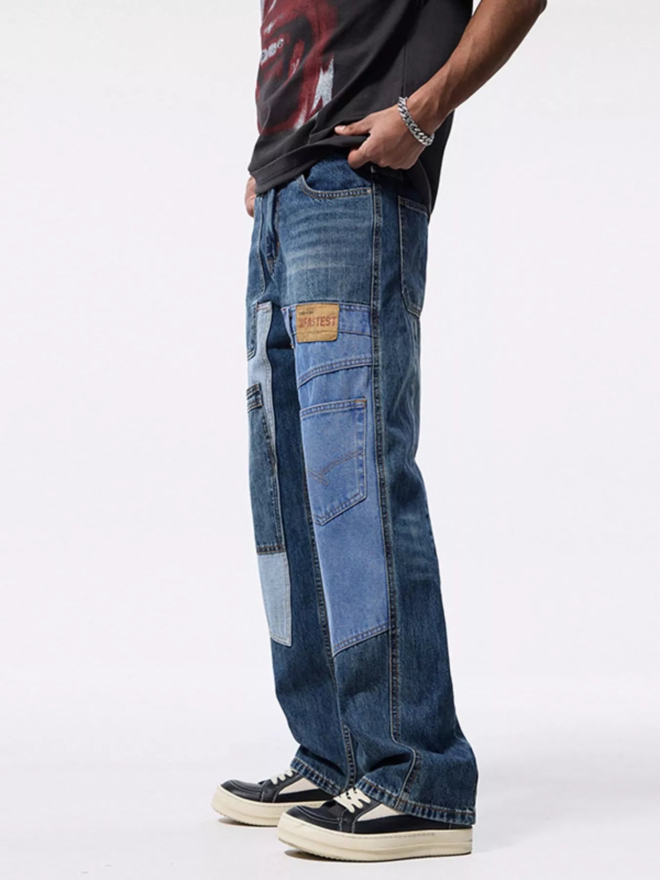 Men's Patchwork Relaxed Fit Jeans