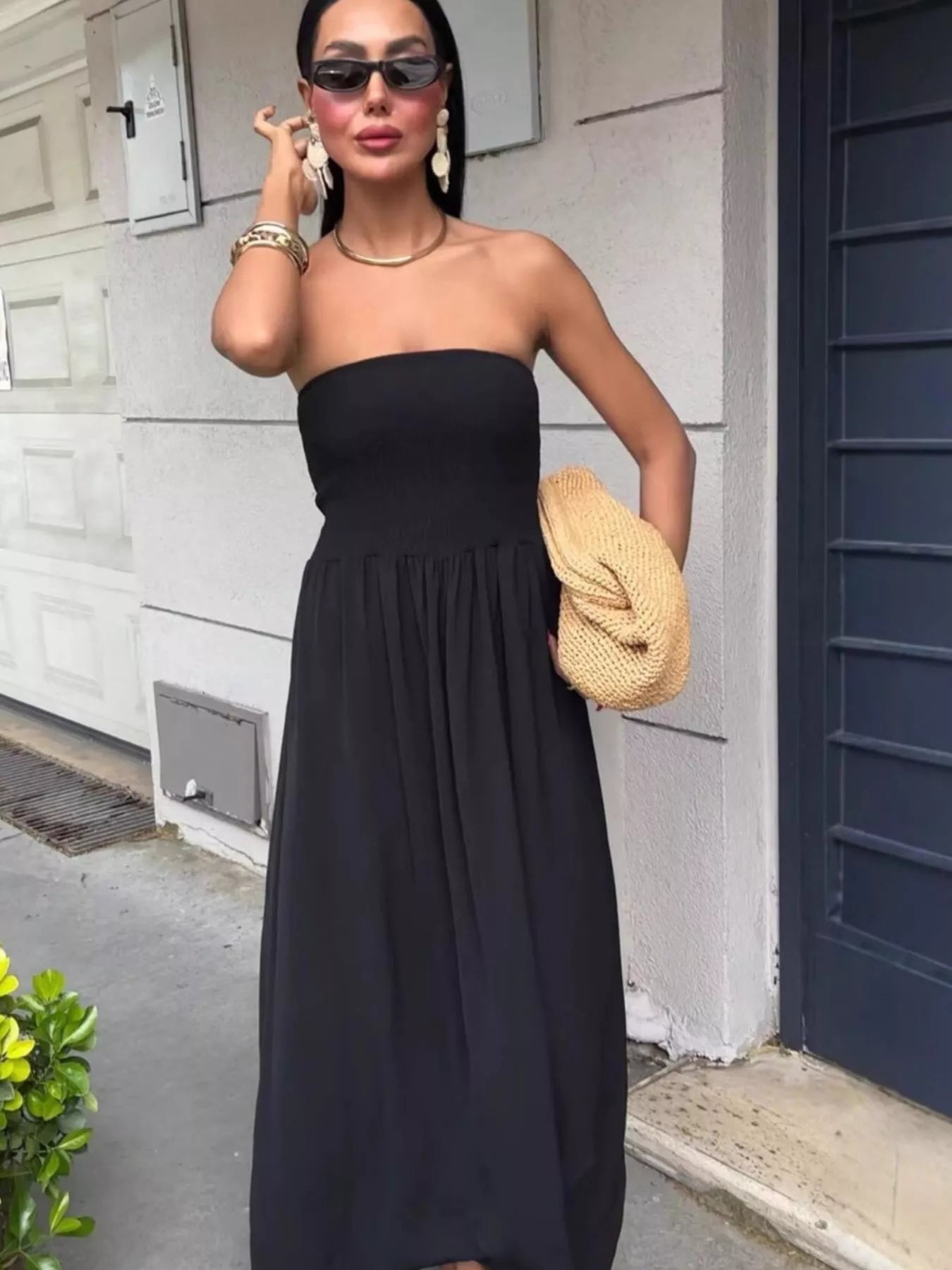 Strapless Smocked Maxi Dress