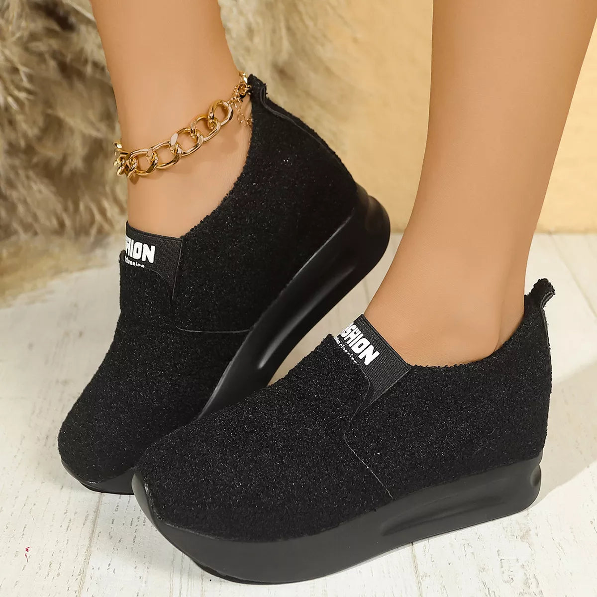 Round Toe Platform Slip-Ons