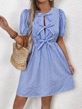 Perfee Tied Striped Short Sleeve Mini Dress