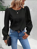 Lace Trim Long Sleeve Blouse