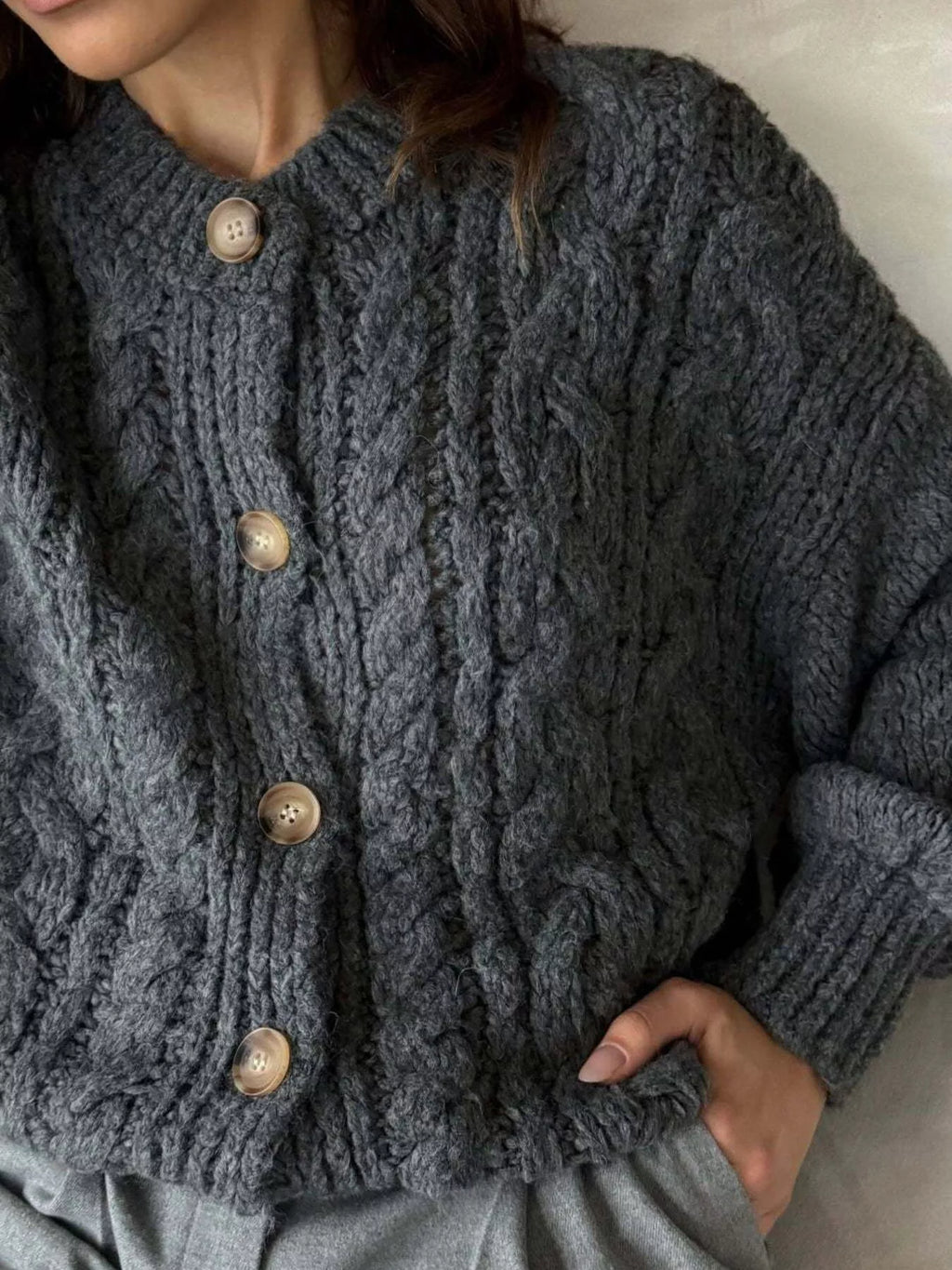 Cable Knit Button-Down Cardigan