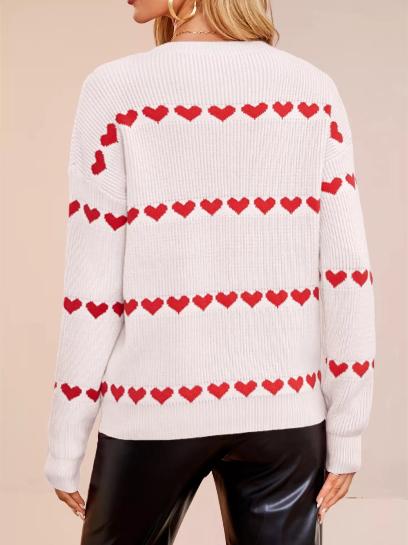 Heart Pattern Dropped Shoulder Sweater