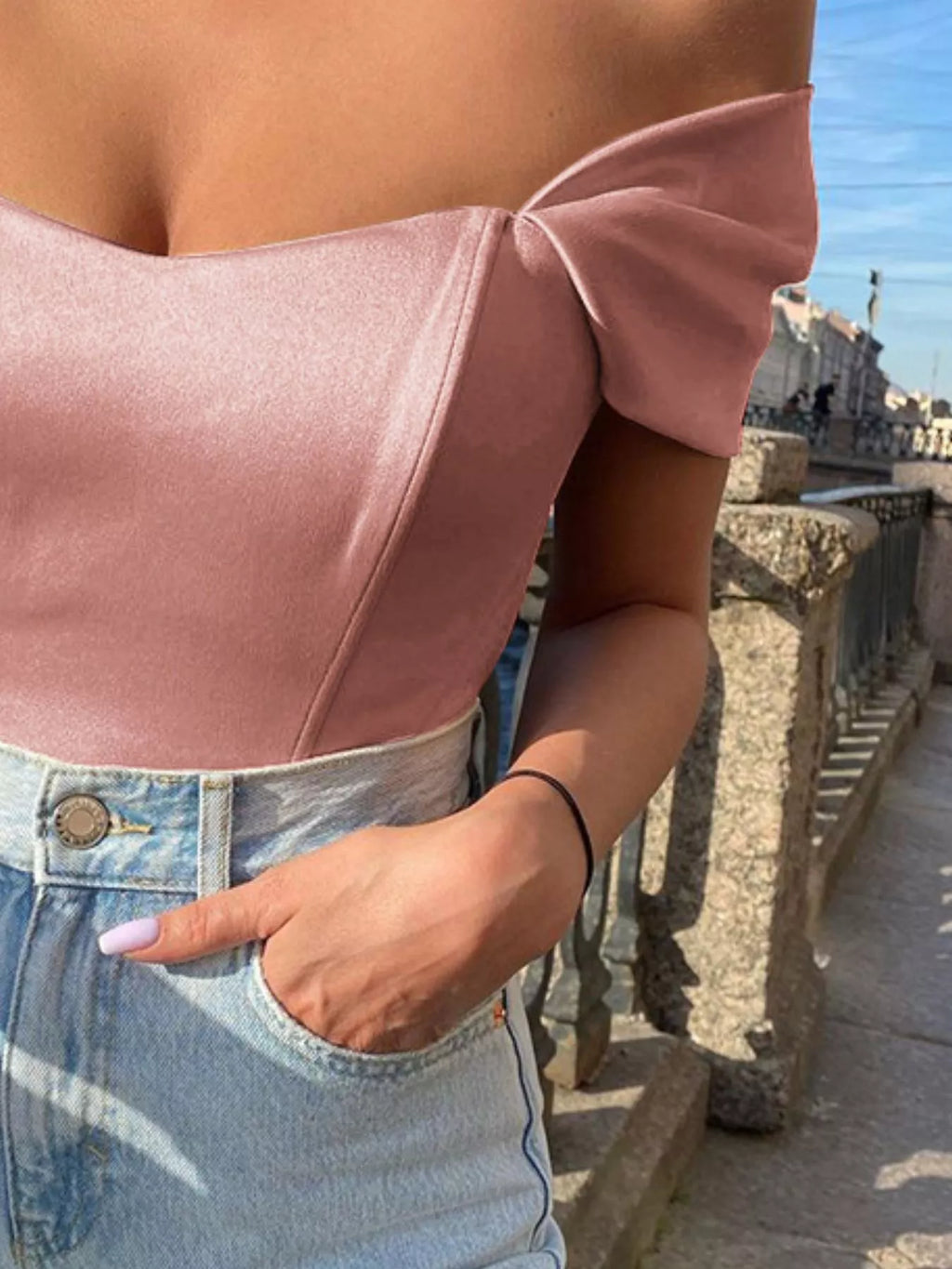 Off-Shoulder Short Sleeve Blouse