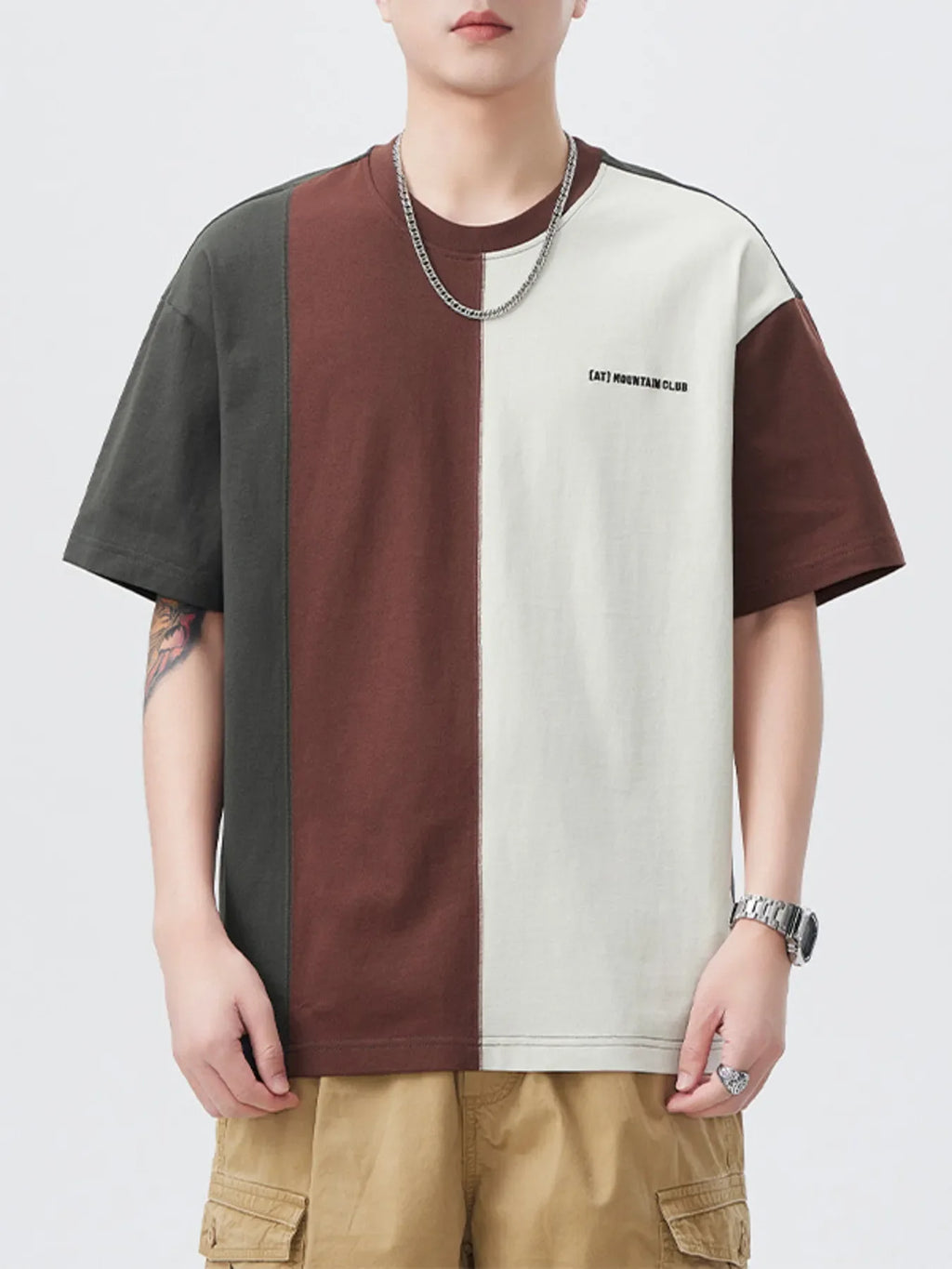 Men's Plus Size Color Block Round Neck Short Sleeve T-Shirt
