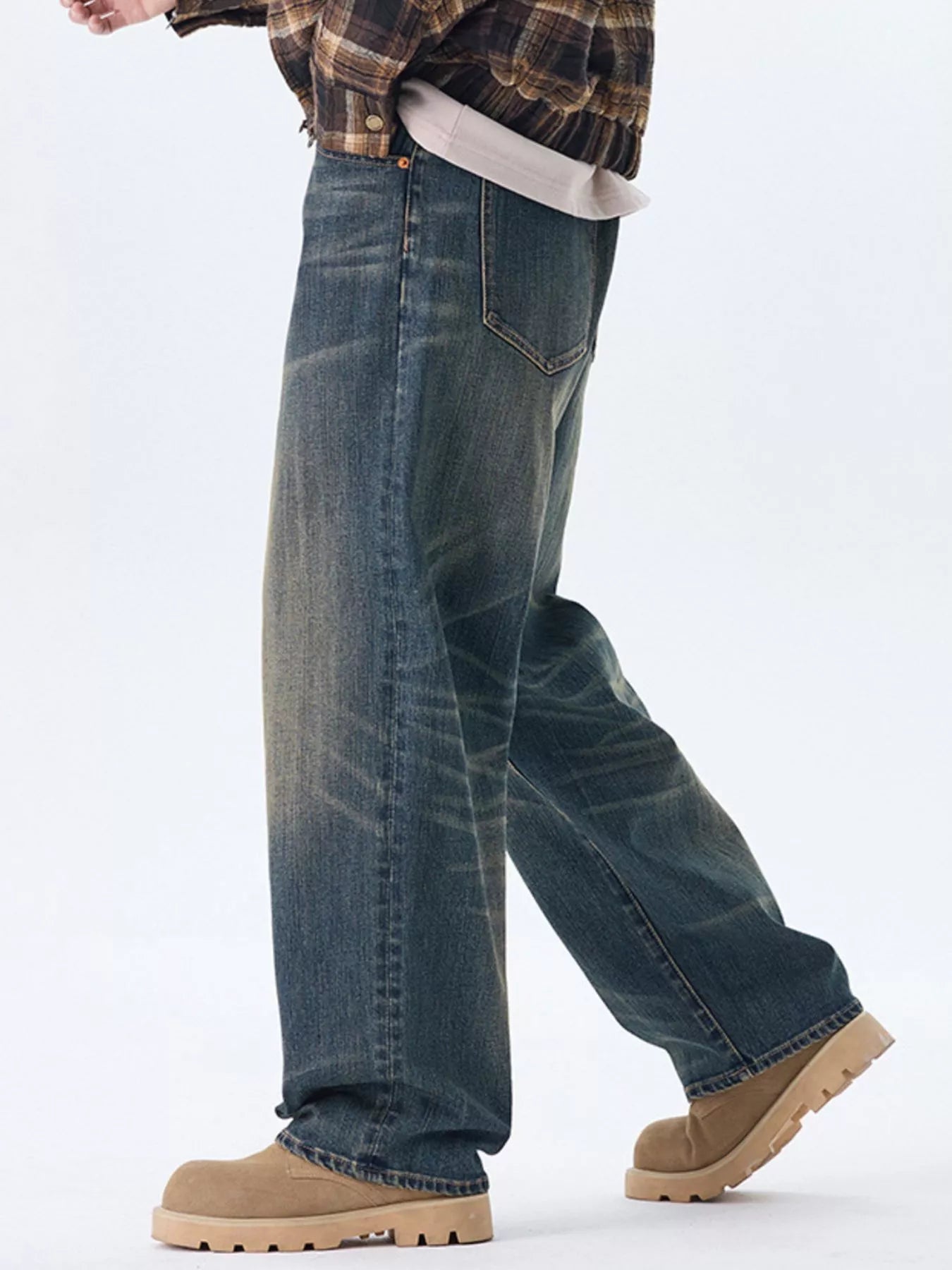 Men's Plus Size Wash Wide Leg Jeans