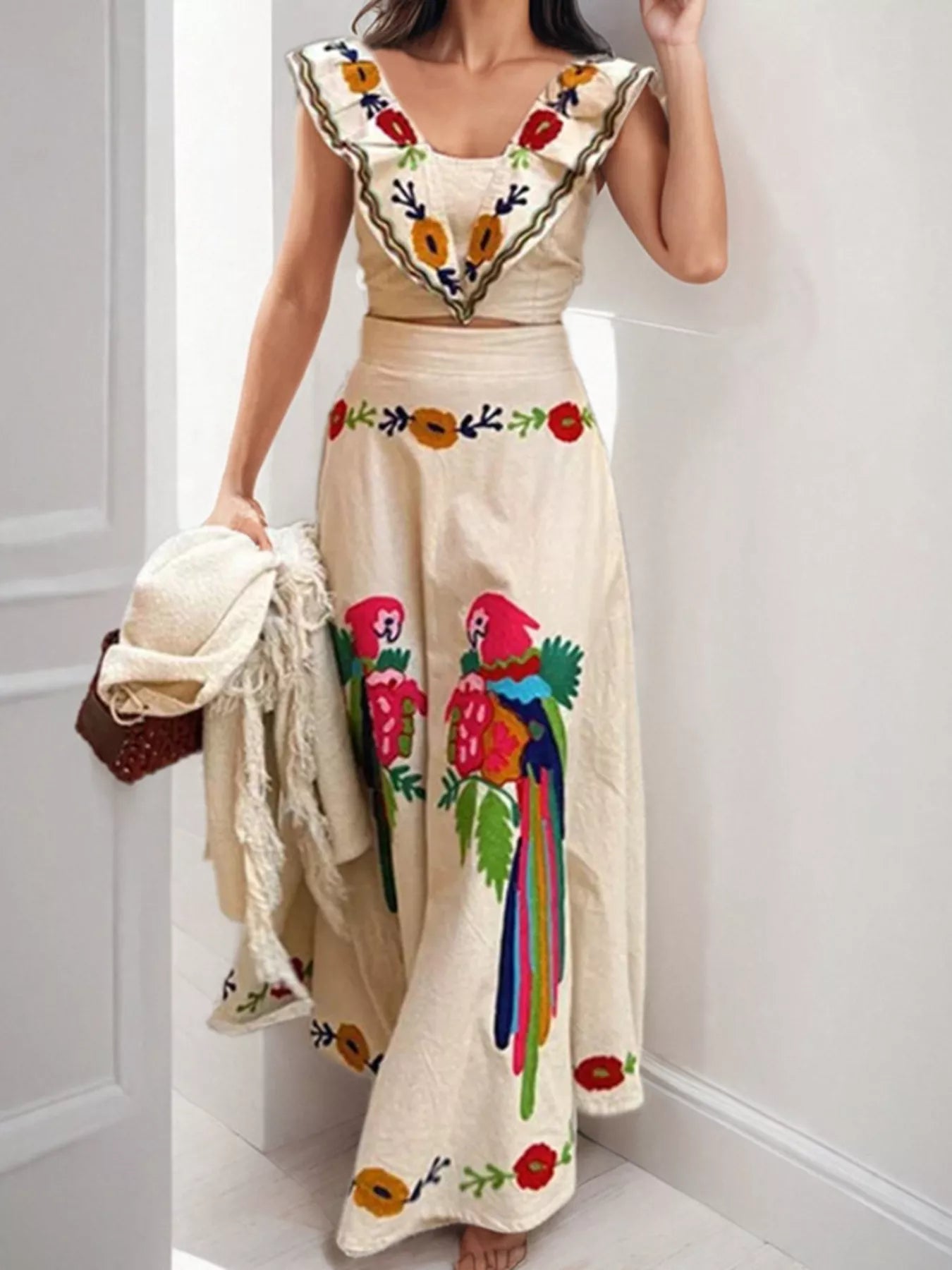 Parrot Crop Top and Maxi Skirt Set