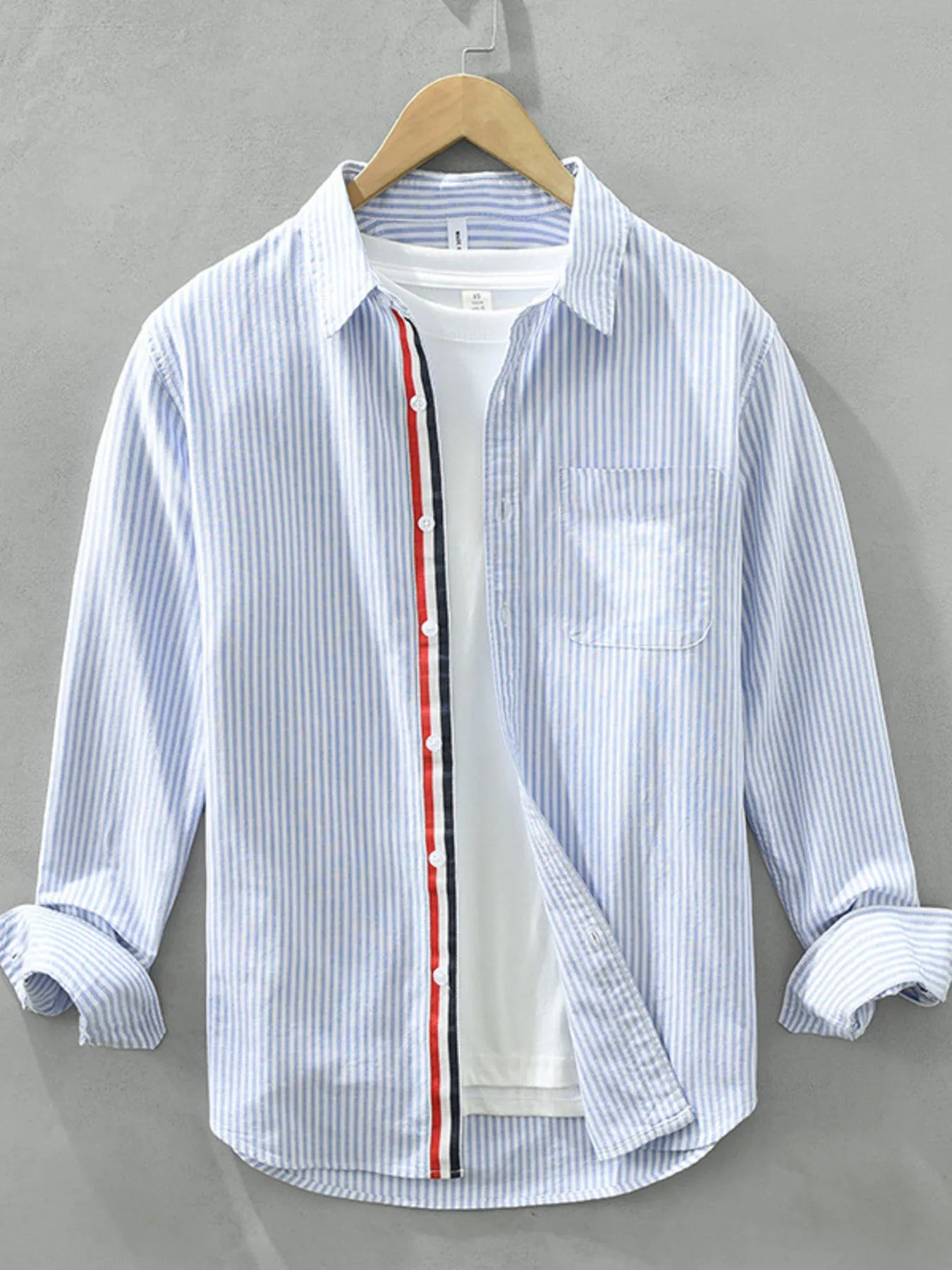Men's Plus Size Striped Button Up Long Sleeve Shirt