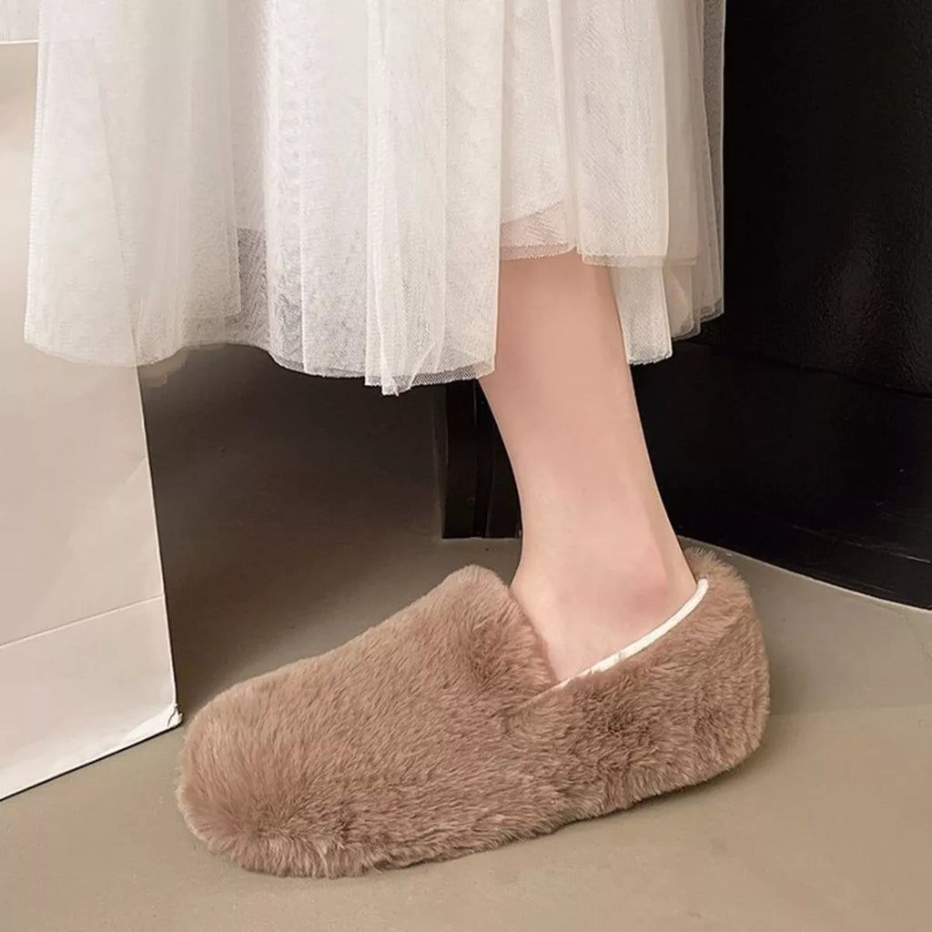 Fluffy Round Toe Slip-Ons