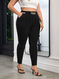 Plus Size Elegant Chain Decor High Waist Skinny Pants