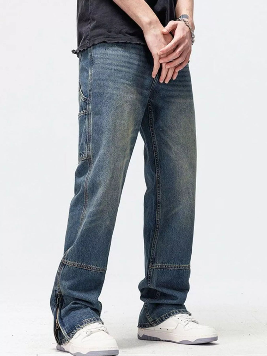 Men's Washed Wide Leg Jeans
