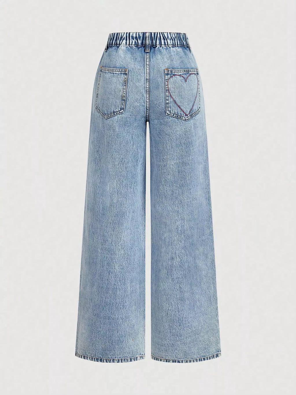 Embroidered Heart Wide-Leg Jeans