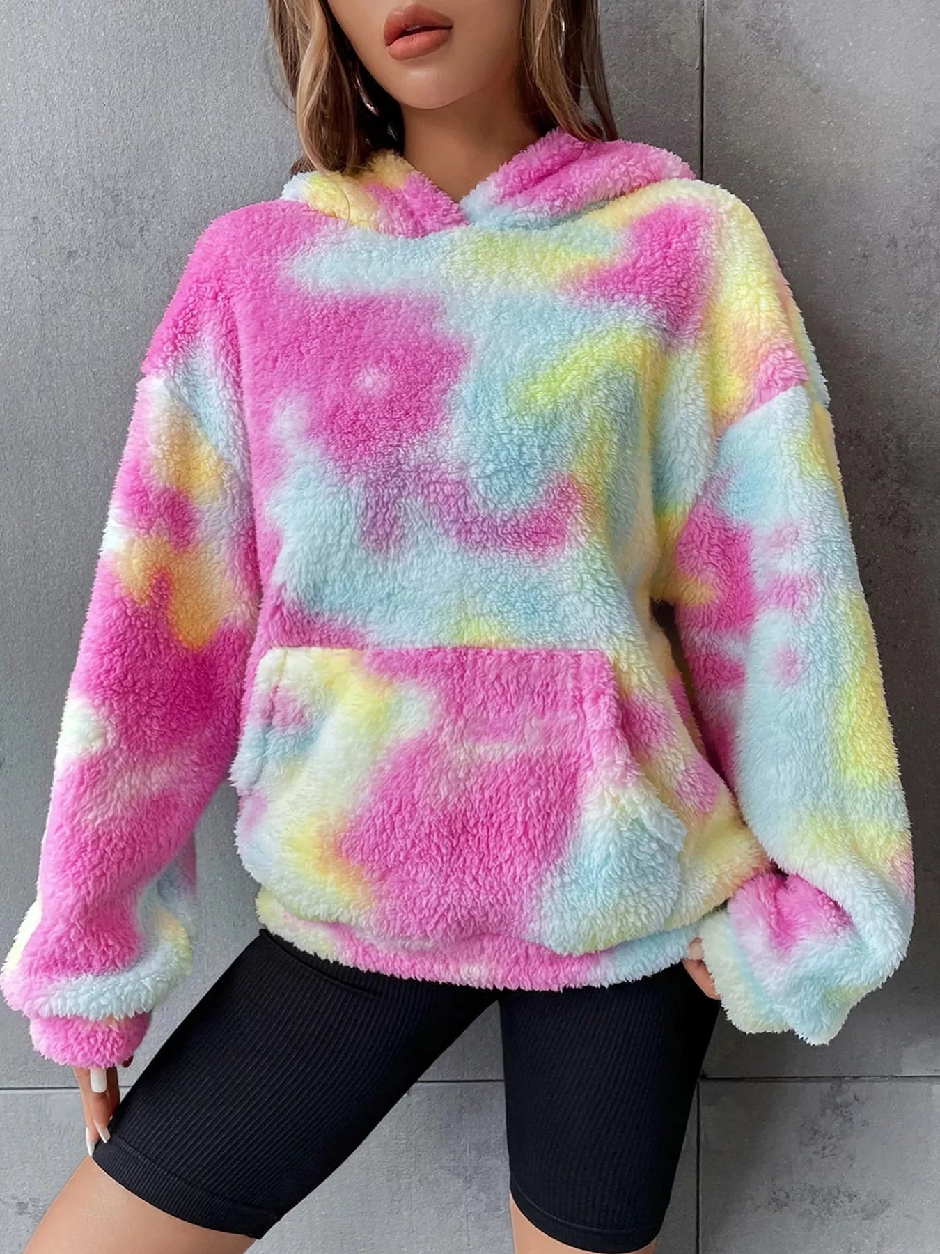 Full Size Tie-Dye Plush Drop Shoulder Hoodie Plus Size