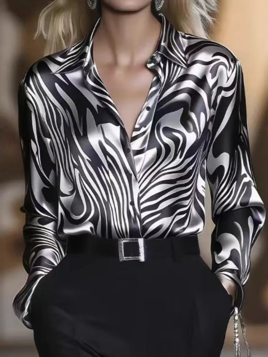 Zebra Print Button Up Shirt