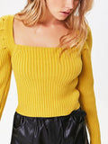 Ribbed Square Neck Long Sleeve Sweater
