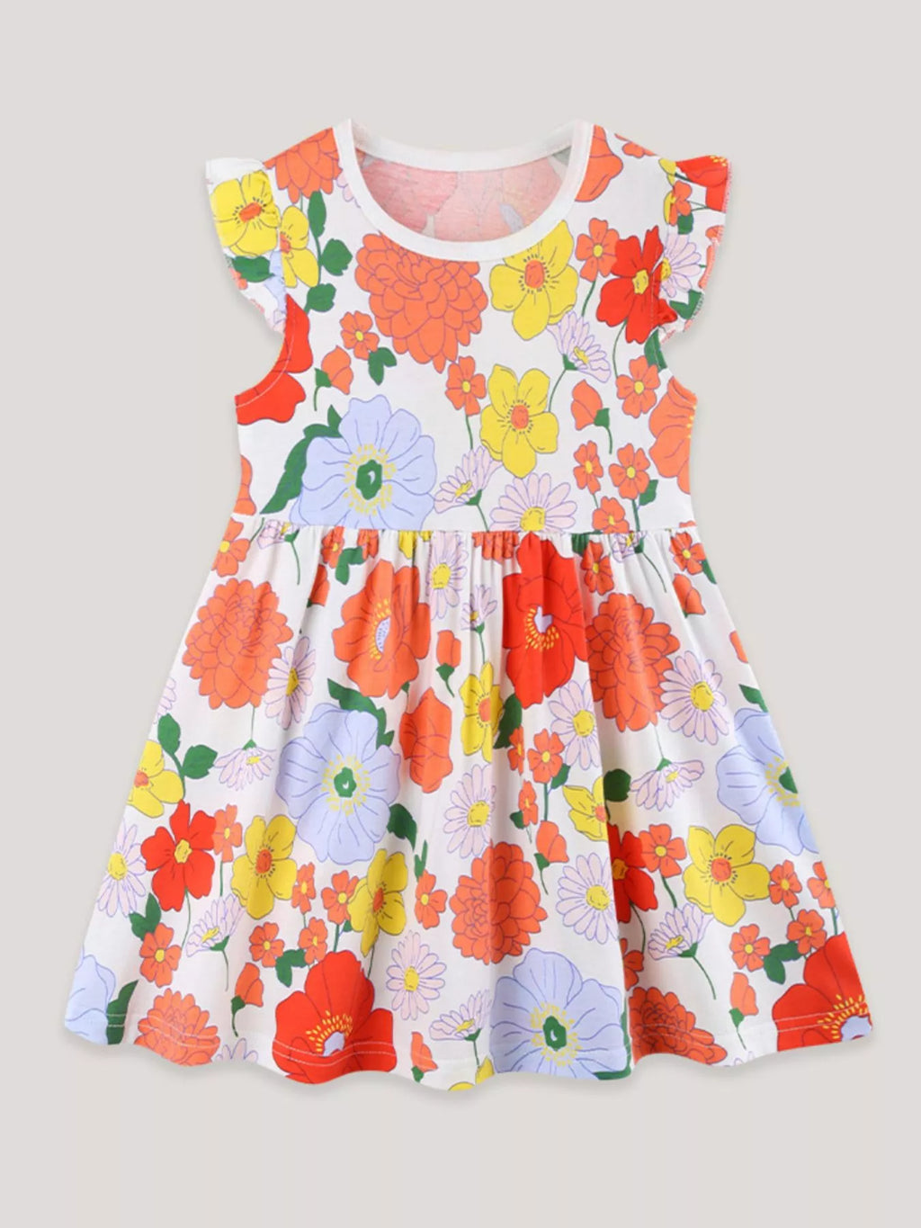 Children's Floral Print Ruffle Sleeve Casual Dress