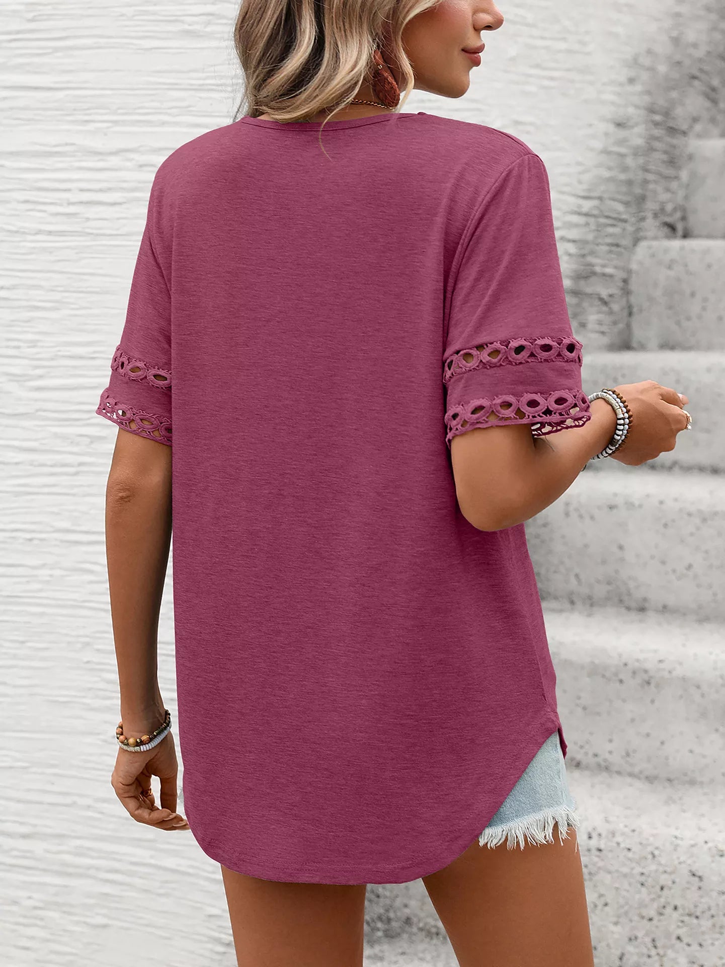 V-Neck Hollow-Out Sleeve T-Shirt