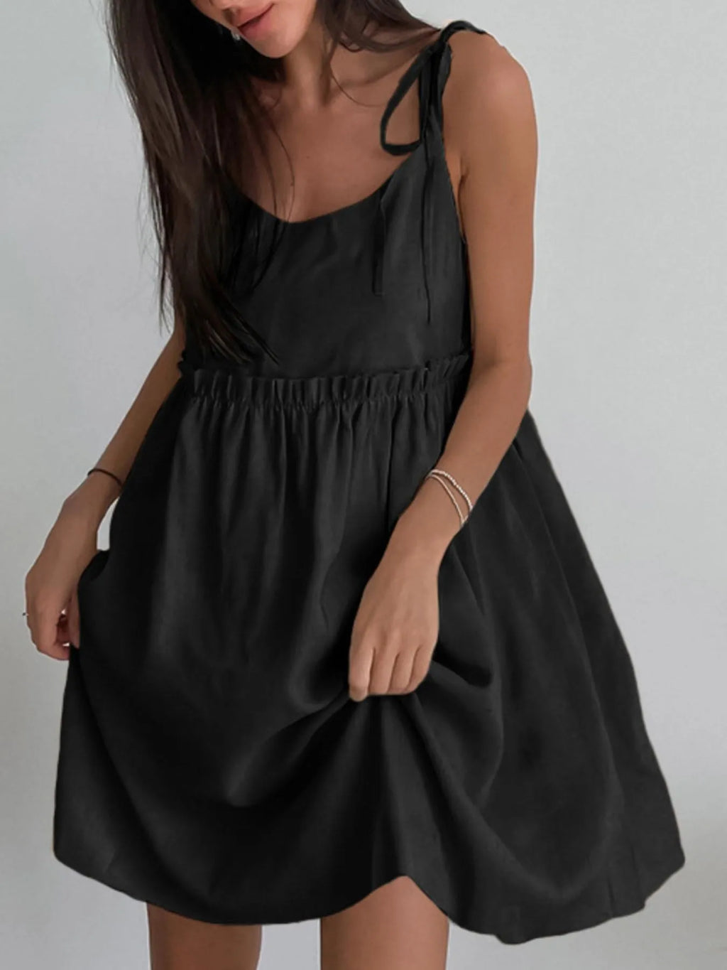 Tie-Shoulder Frill Mini Dress