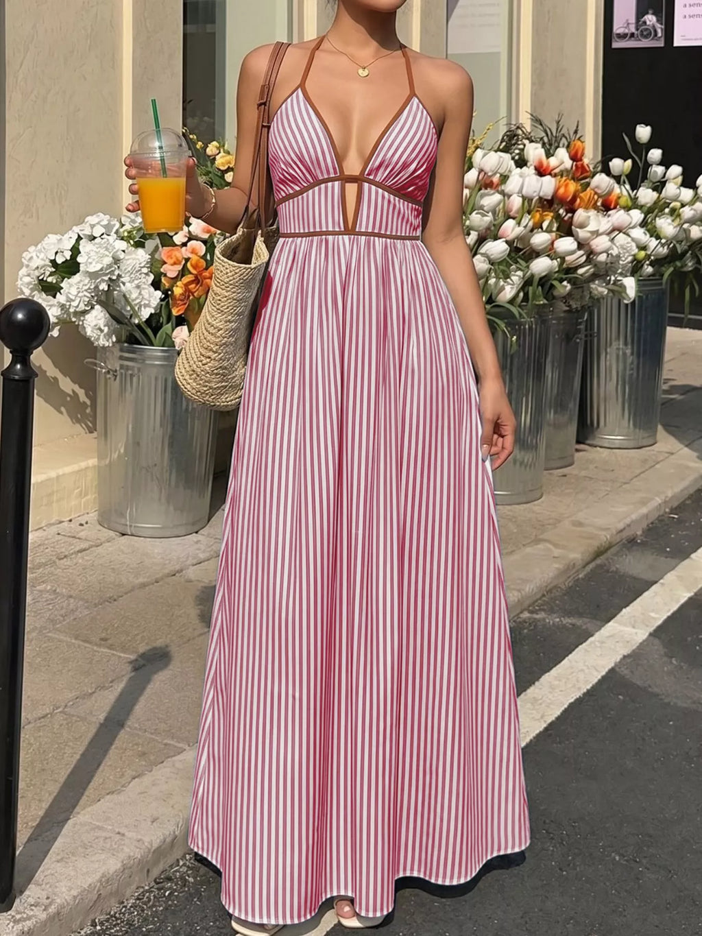 Striped Halter Neck Maxi Dress