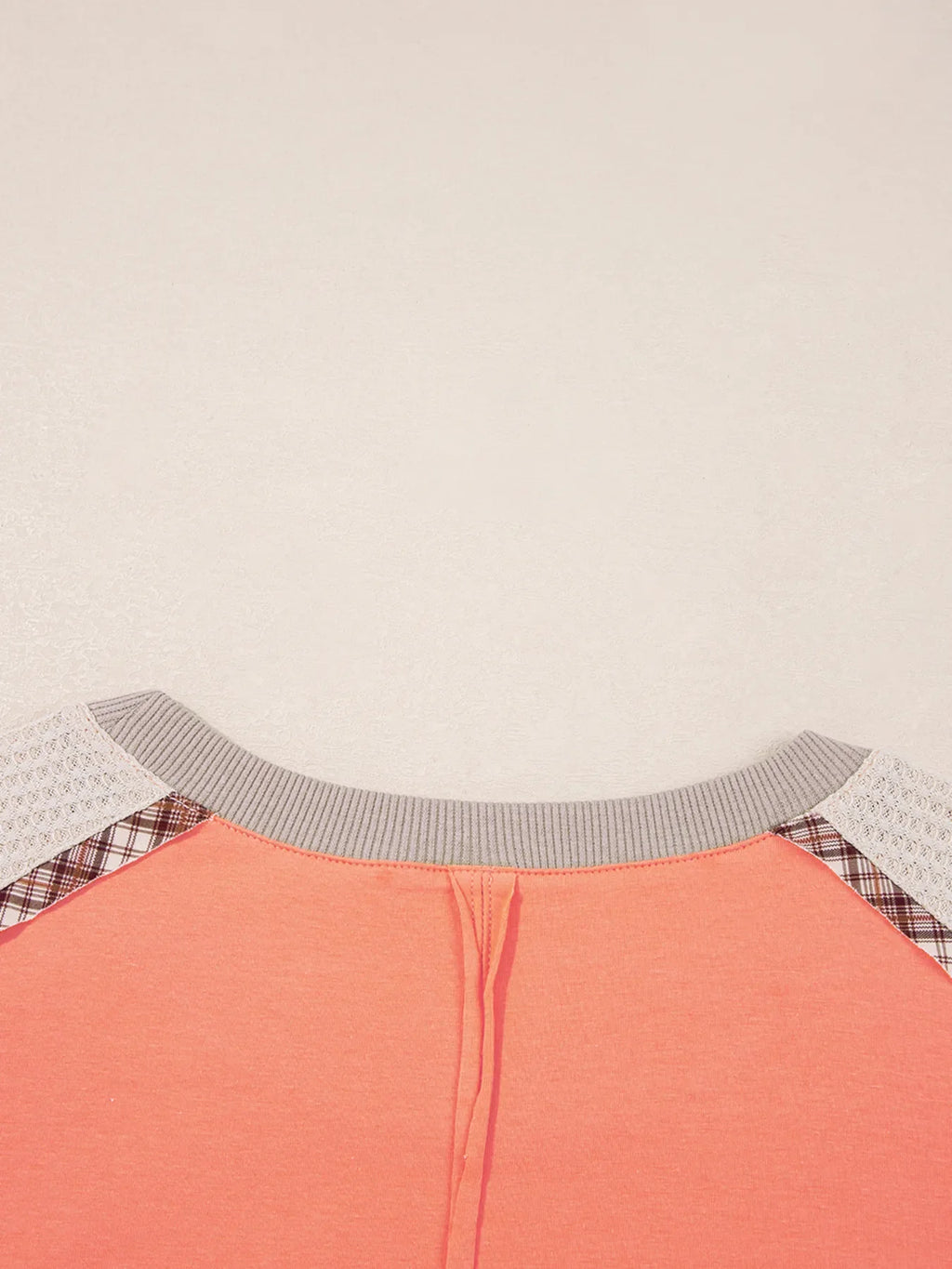 Plaid Waffle Flower Patchwork Contrast Top