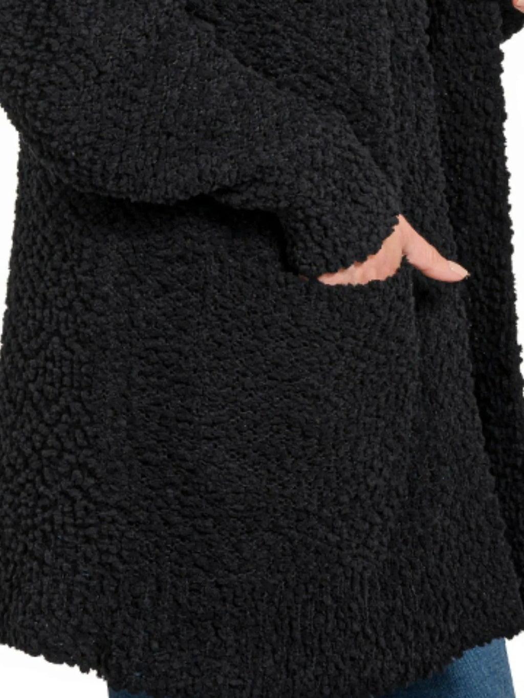 Zenana Long Sleeve Popcorn Sweater Cardigan with Pockets