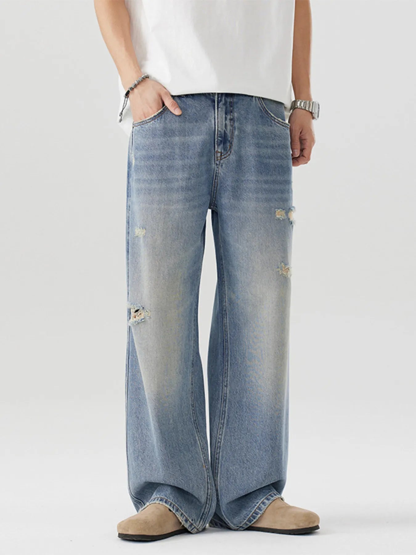 Men's Distressed Wide Leg Jeans