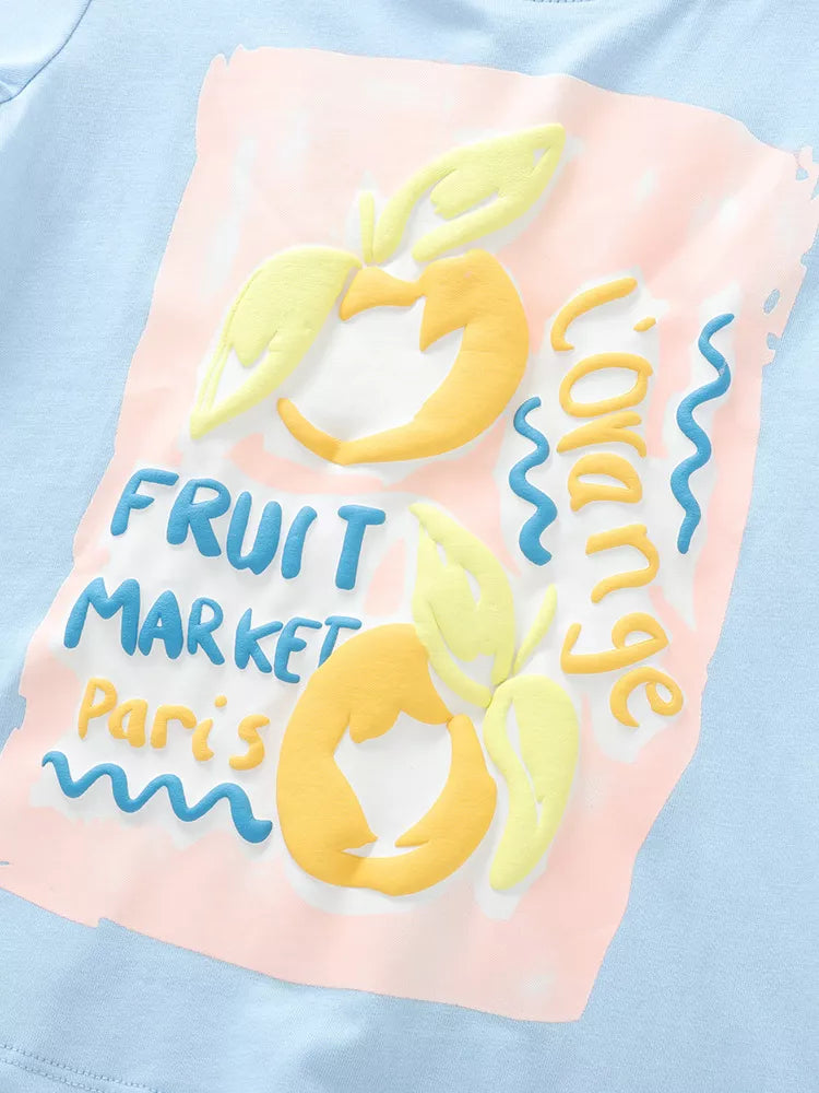 Children's Fruit Market Graphic Tee and Striped Shorts Set