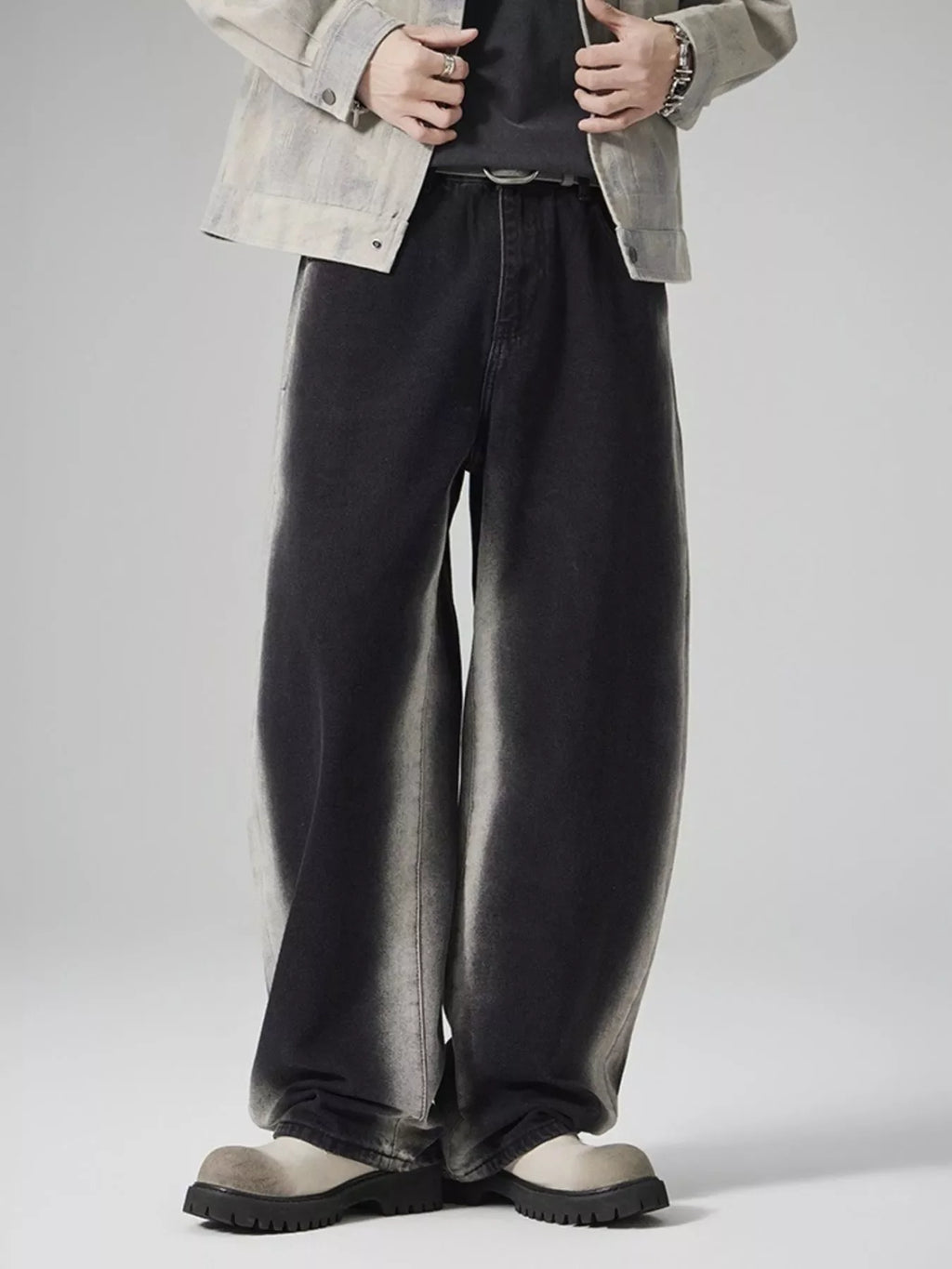 Men's Plus Size Washed Wide Leg Jeans