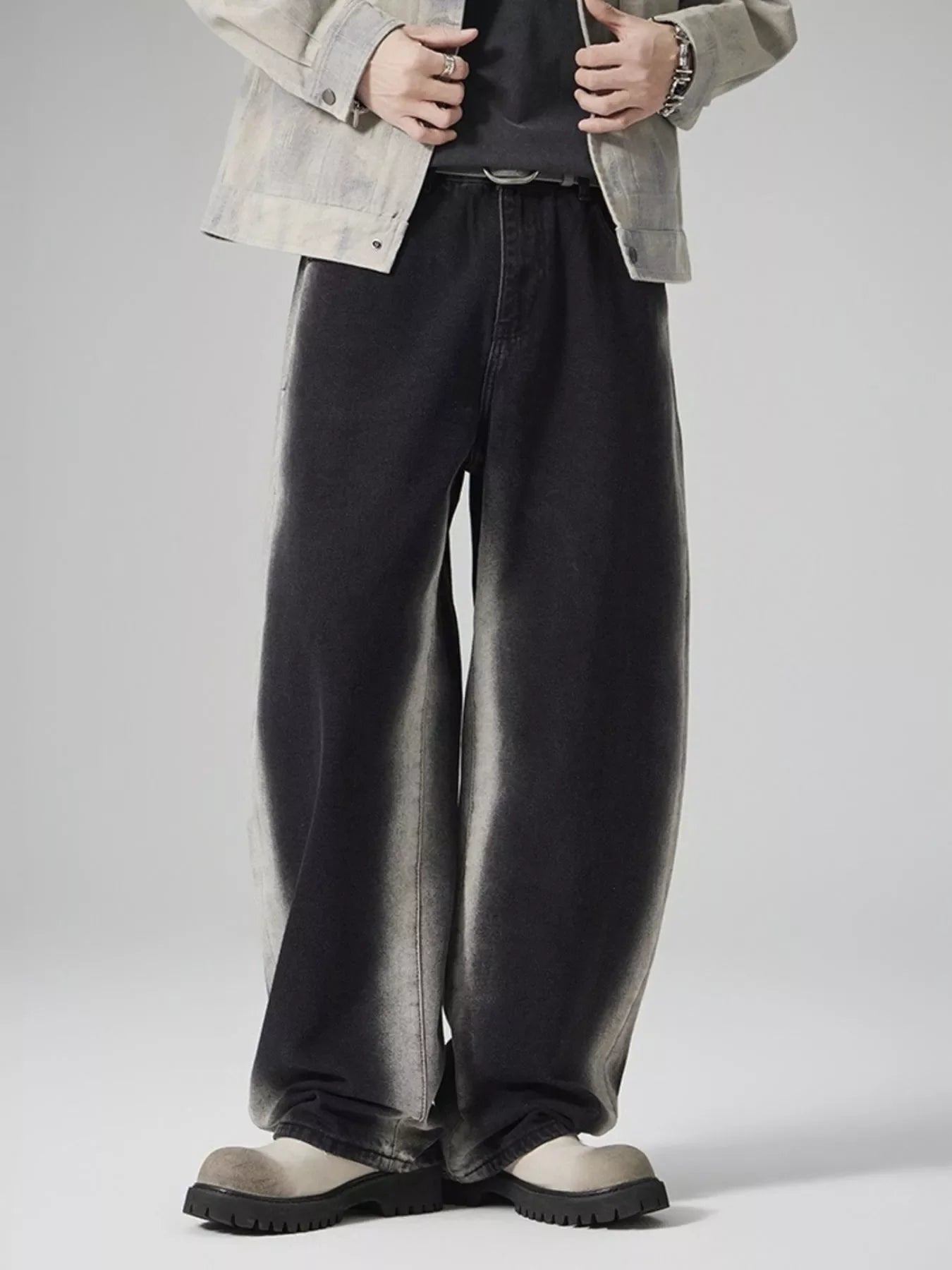 Men's Plus Size Washed Wide Leg Jeans