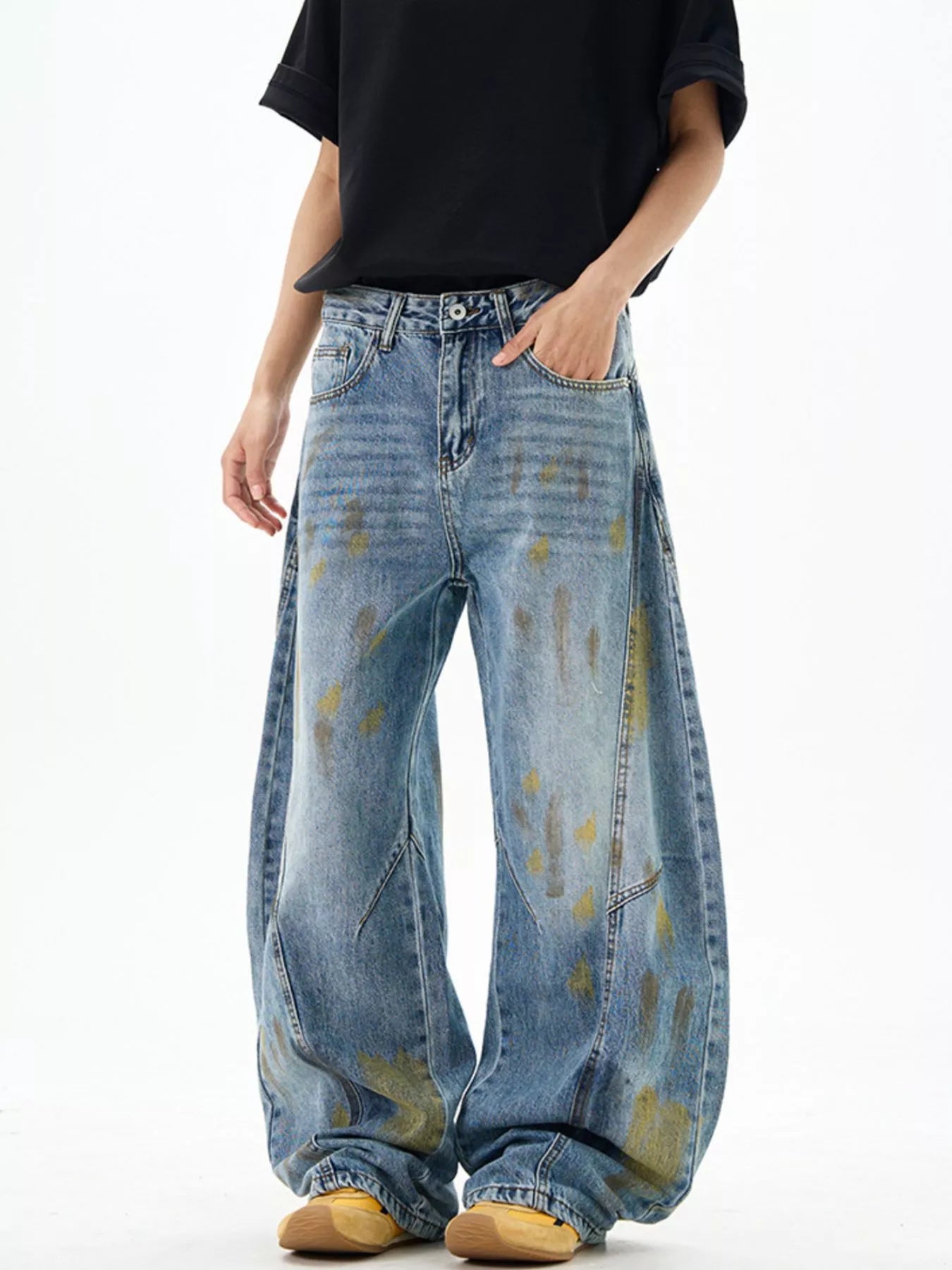 Men's Wide Leg Paint Splatter Jeans