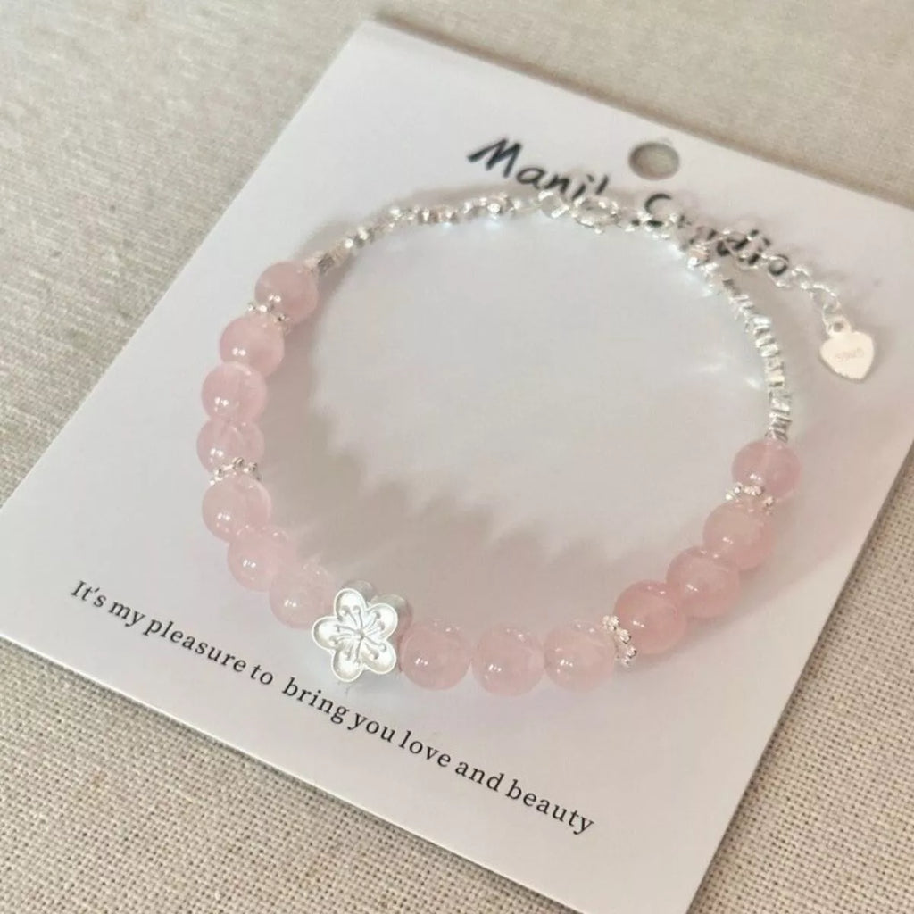 925 Sterling Silver Crystal Bead Flower Bracelet