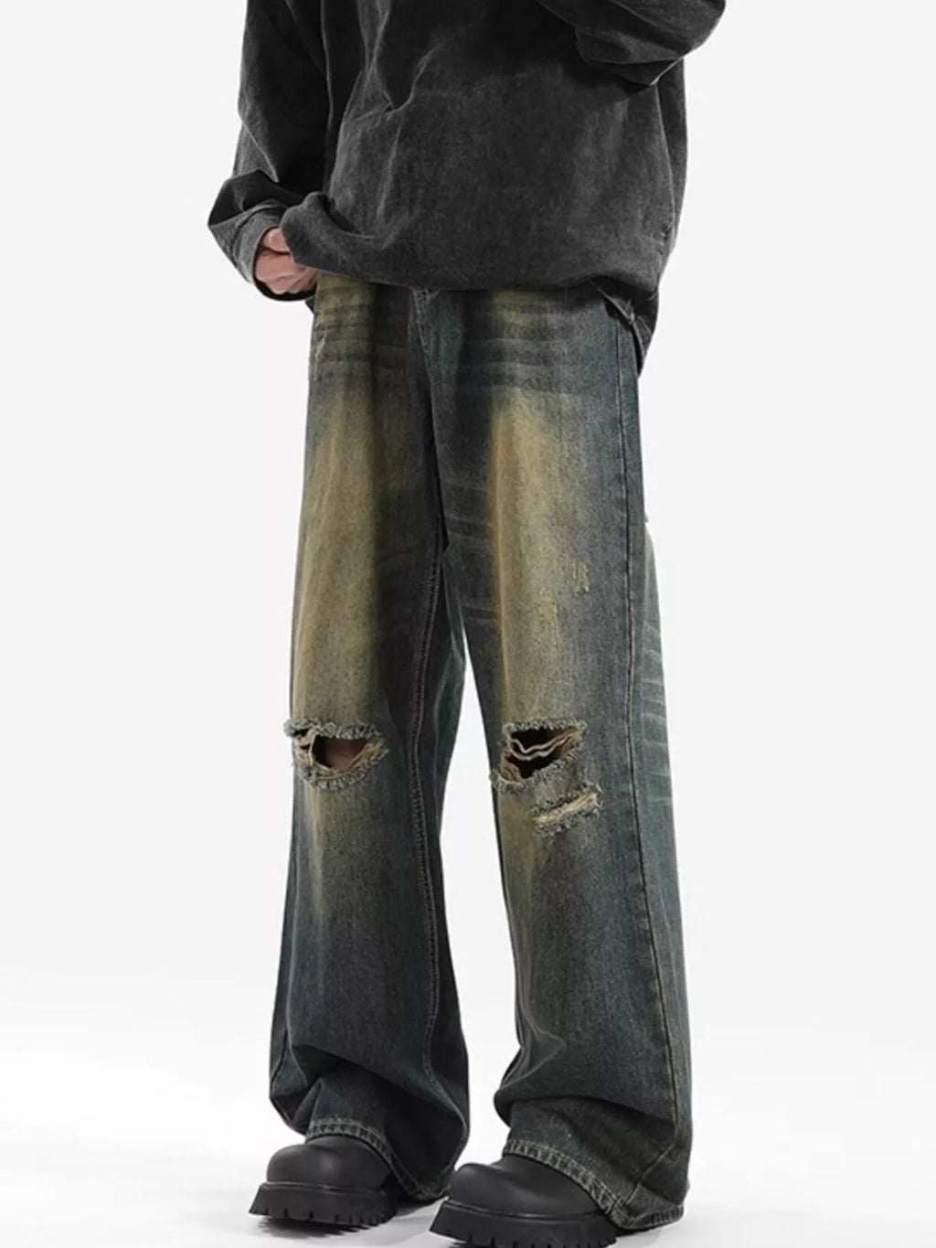 Men's Full Size Distressed Wide Leg Jeans Plus Size