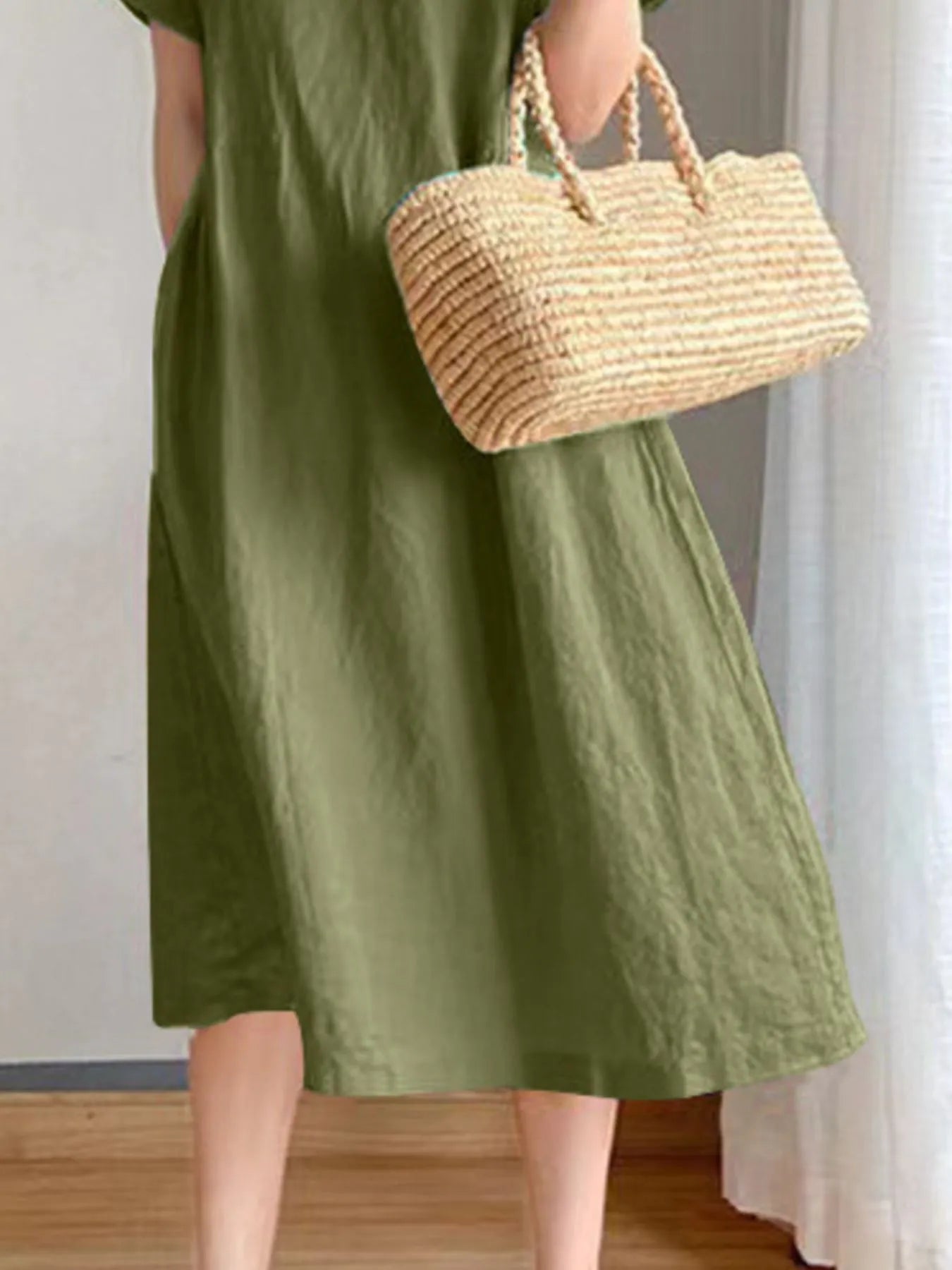 Full Size Casual Round Neck Midi Dress Plus Size