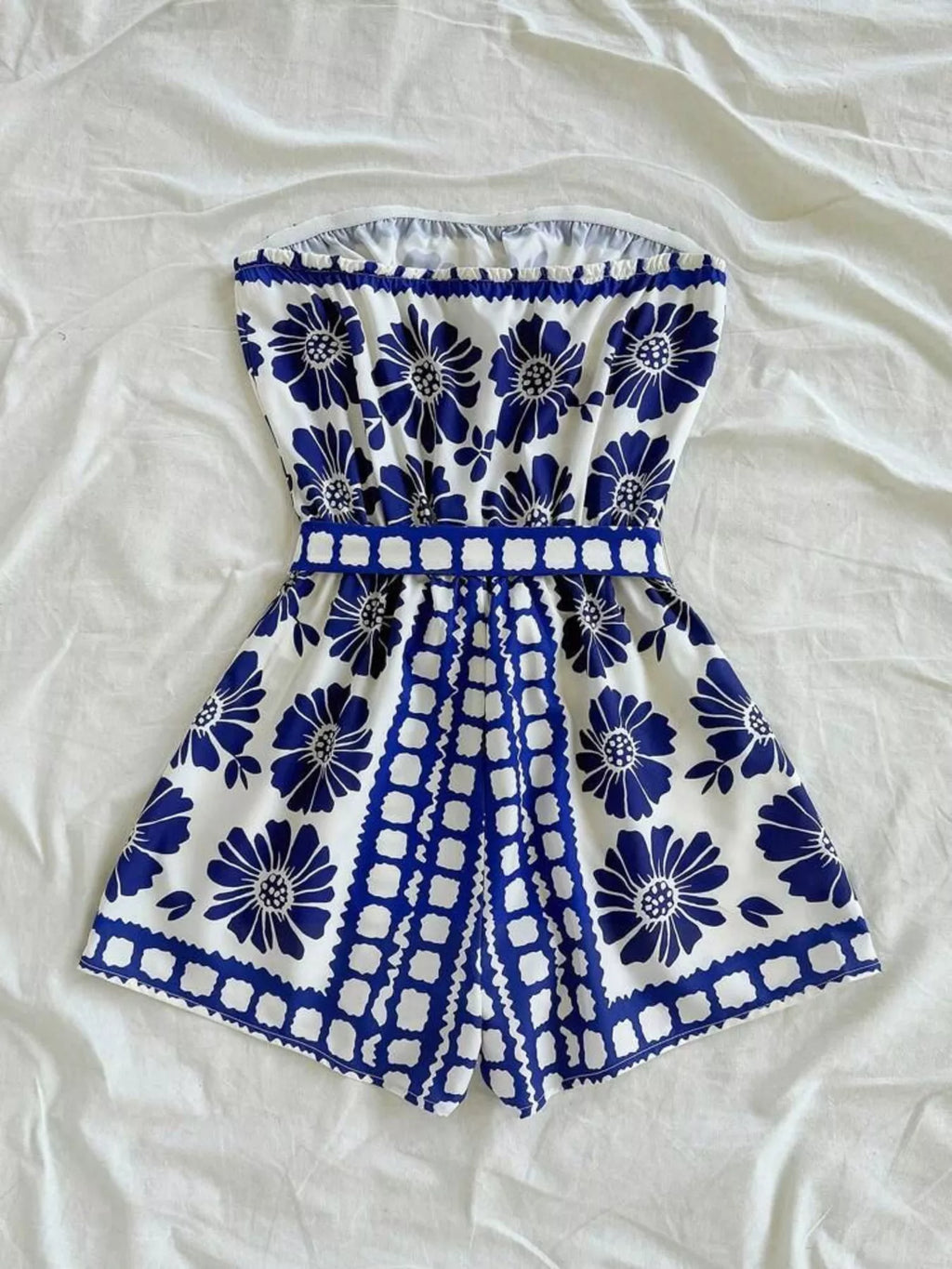Strapless Tie Waist Romper