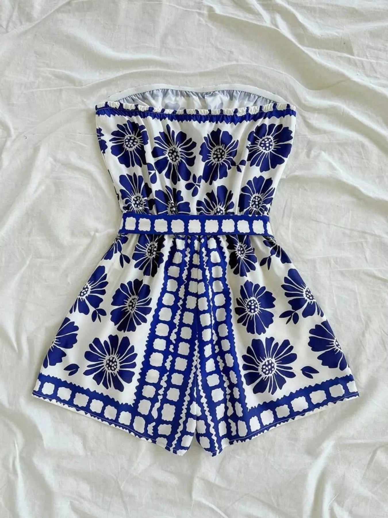 Strapless Tie Waist Romper