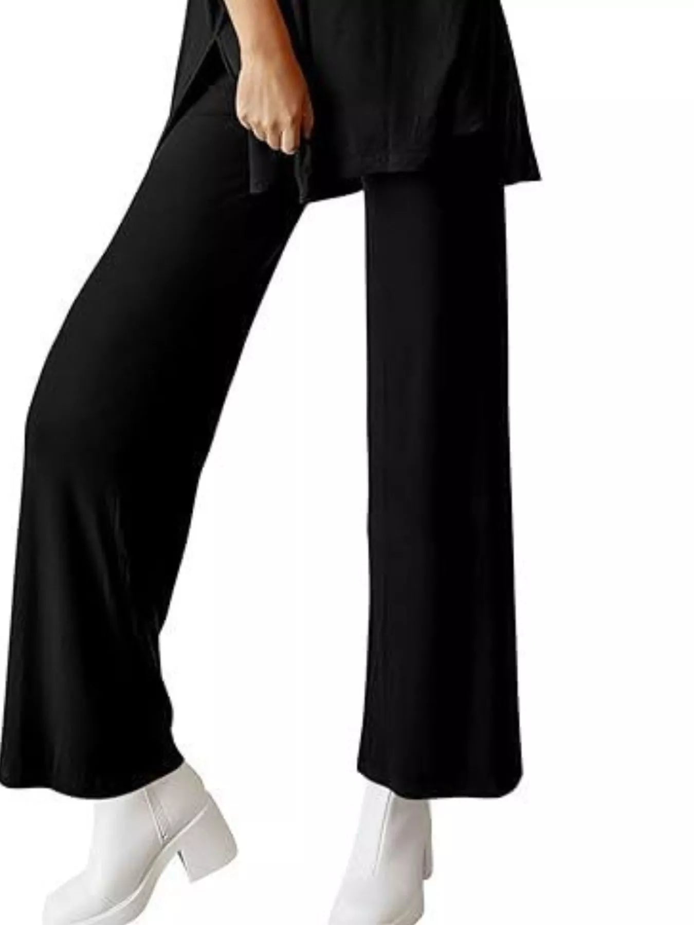 Relaxed Fit Round Neck Top and Pants Two-Piece Set