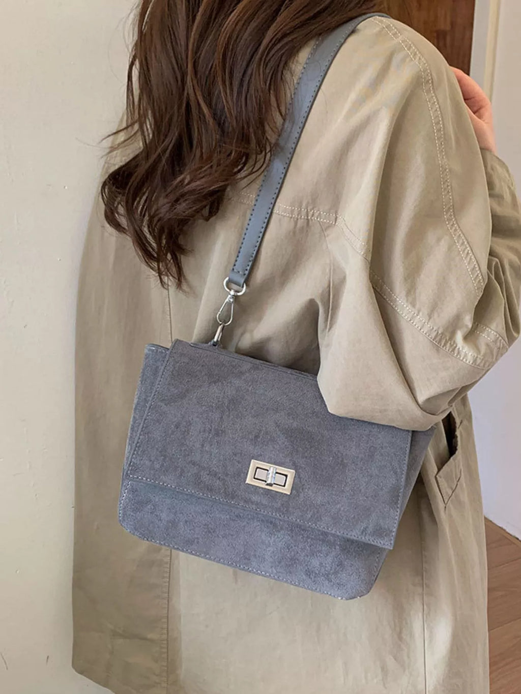 Suede Flap Crossbody Bag