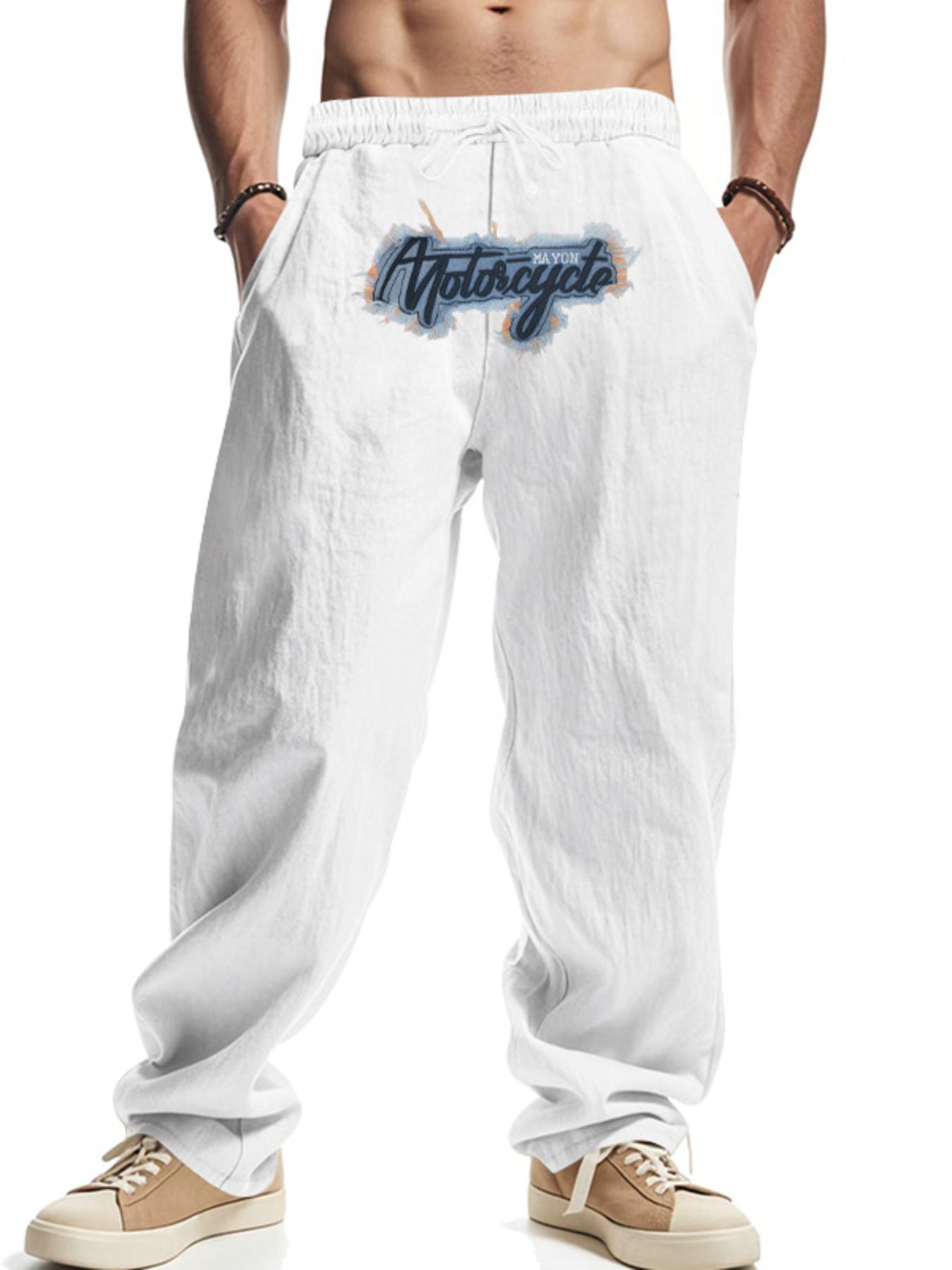 Men's Full Size Drawstring Letter Casual Pants Plus Size
