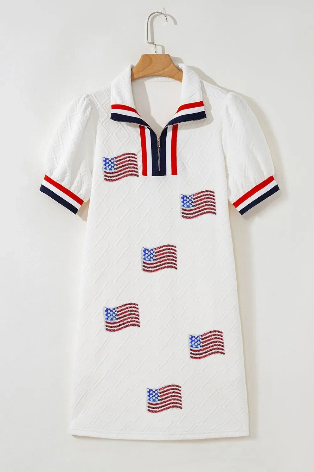 Patriotic American Flag Print Dress with Striped Collar
