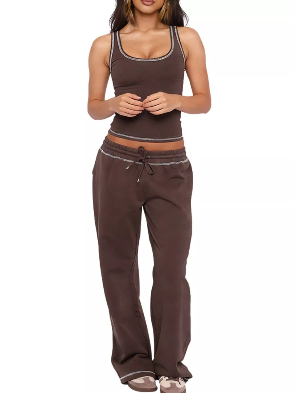 Scoop Neck Tank Top and Drawstring Pants Set