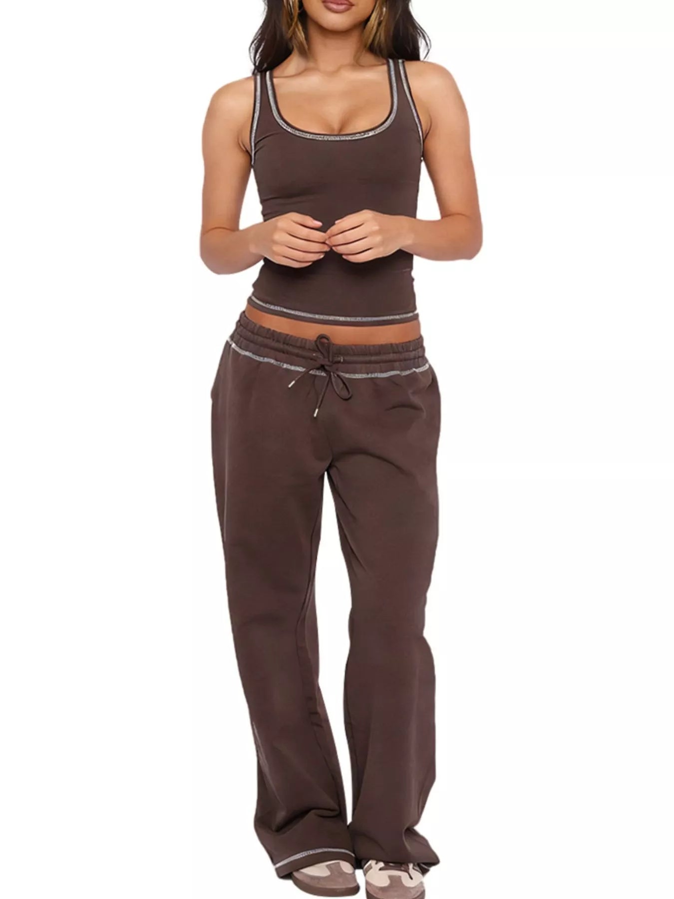 Scoop Neck Tank Top and Drawstring Pants Set