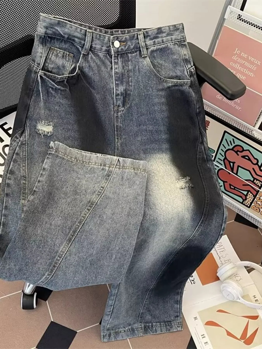 Men's Plus Size Wide Leg Distressed Jeans