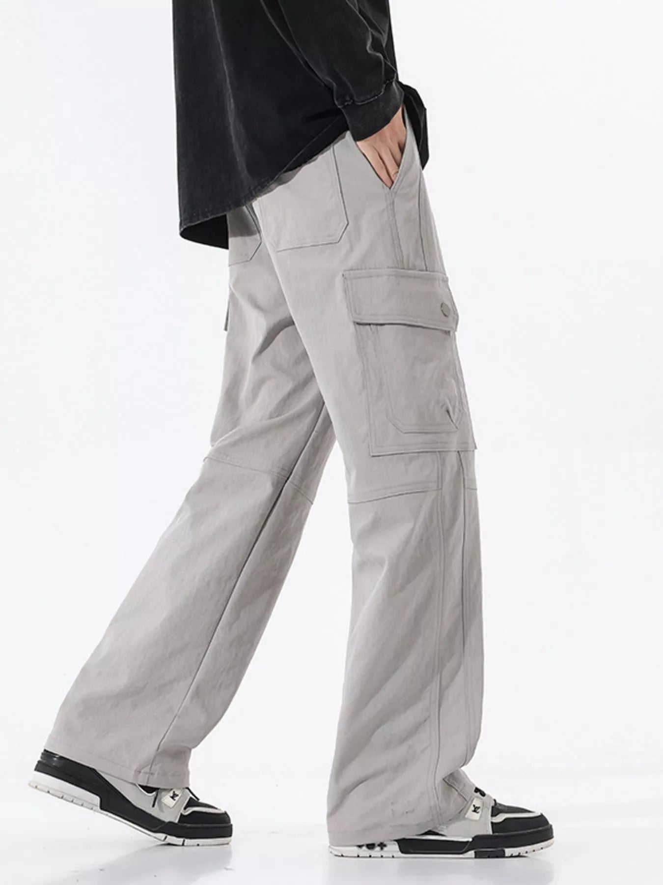 Men's Full Size Drawstring Cargo Wide Leg Pants Plus Size