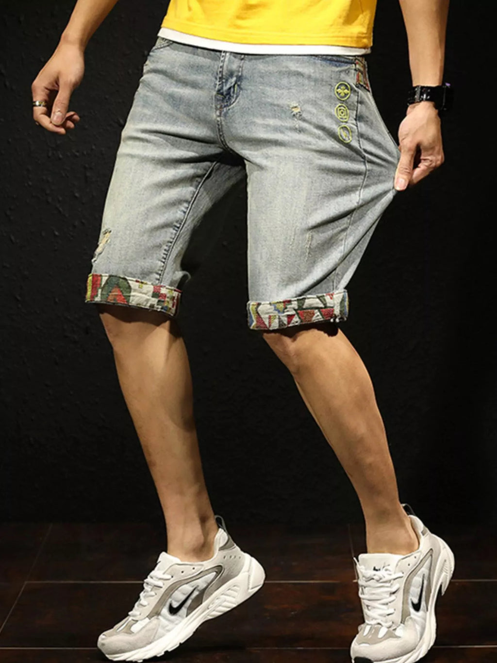 Men's Wash Denim Shorts with Rolled Cuffs